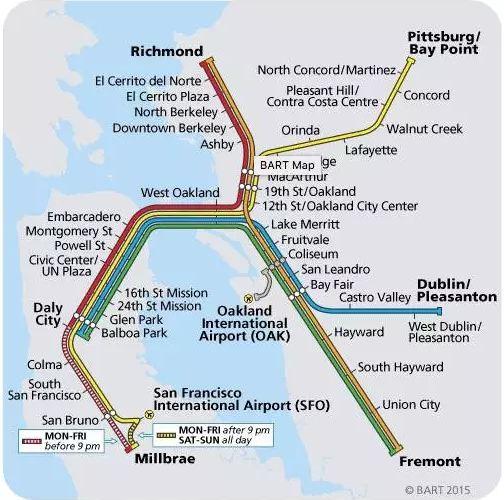 旧金山湾区地铁路线图